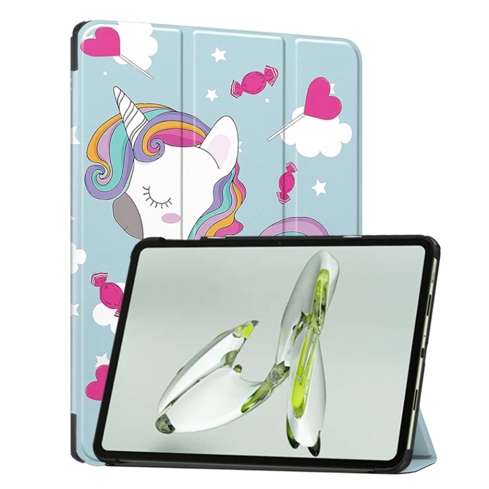 Husa tableta pentru OnePlus Pad Go / Oppo Pad Air2 / Oppo Pad Neo, SKYDDAR INNOVATION, cu suport Multi-Unghi si functie Sleep/Wake, FoldPro, Unicorn, set cu sticker
