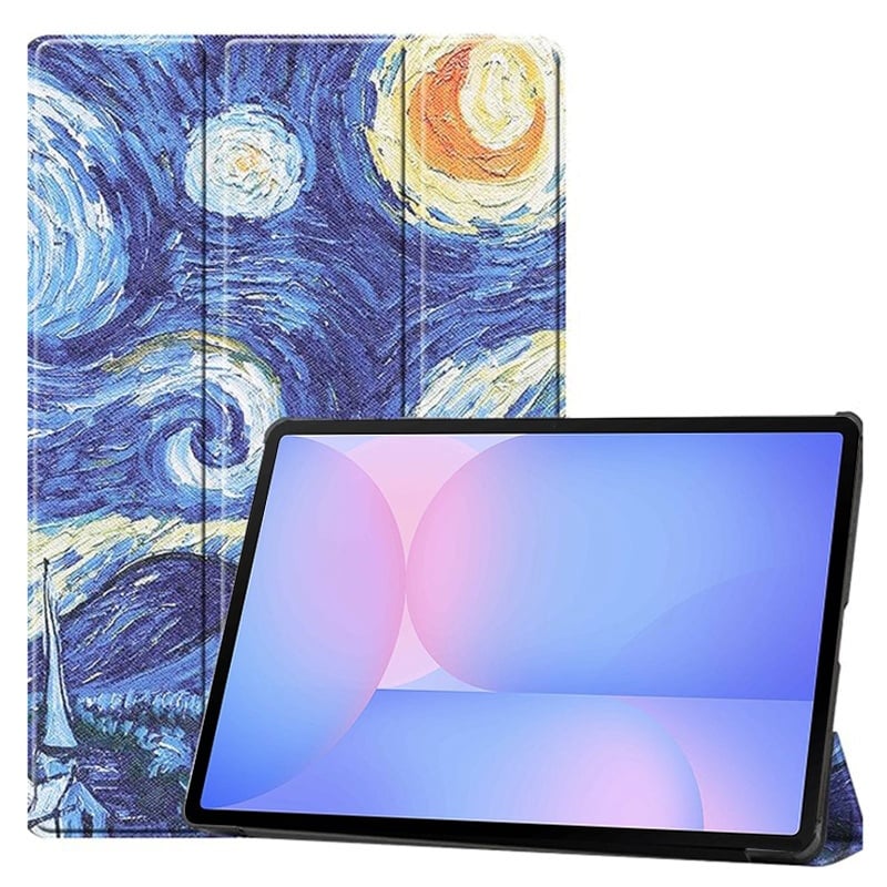 Husa tableta pentru Samsung Galaxy Tab S10 FE Plus, SKYDDAR INNOVATION, cu suport Multi-Unghi si functie Sleep/Wake, FoldPro, Starry night, set cu sticker