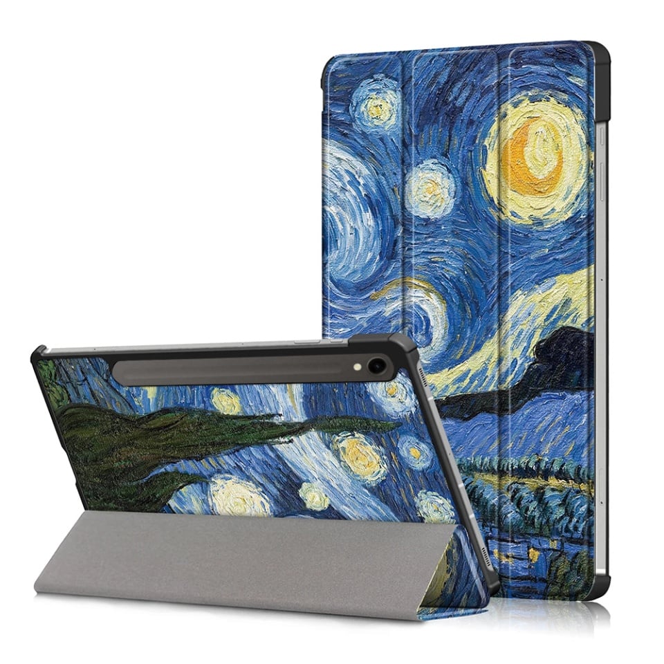 Husa tableta pentru Samsung Galaxy Tab S9 / S9 FE / S10 FE, SKYDDAR INNOVATION, cu suport Multi-Unghi si functie Sleep/Wake, FoldPro, Starry night, set cu sticker