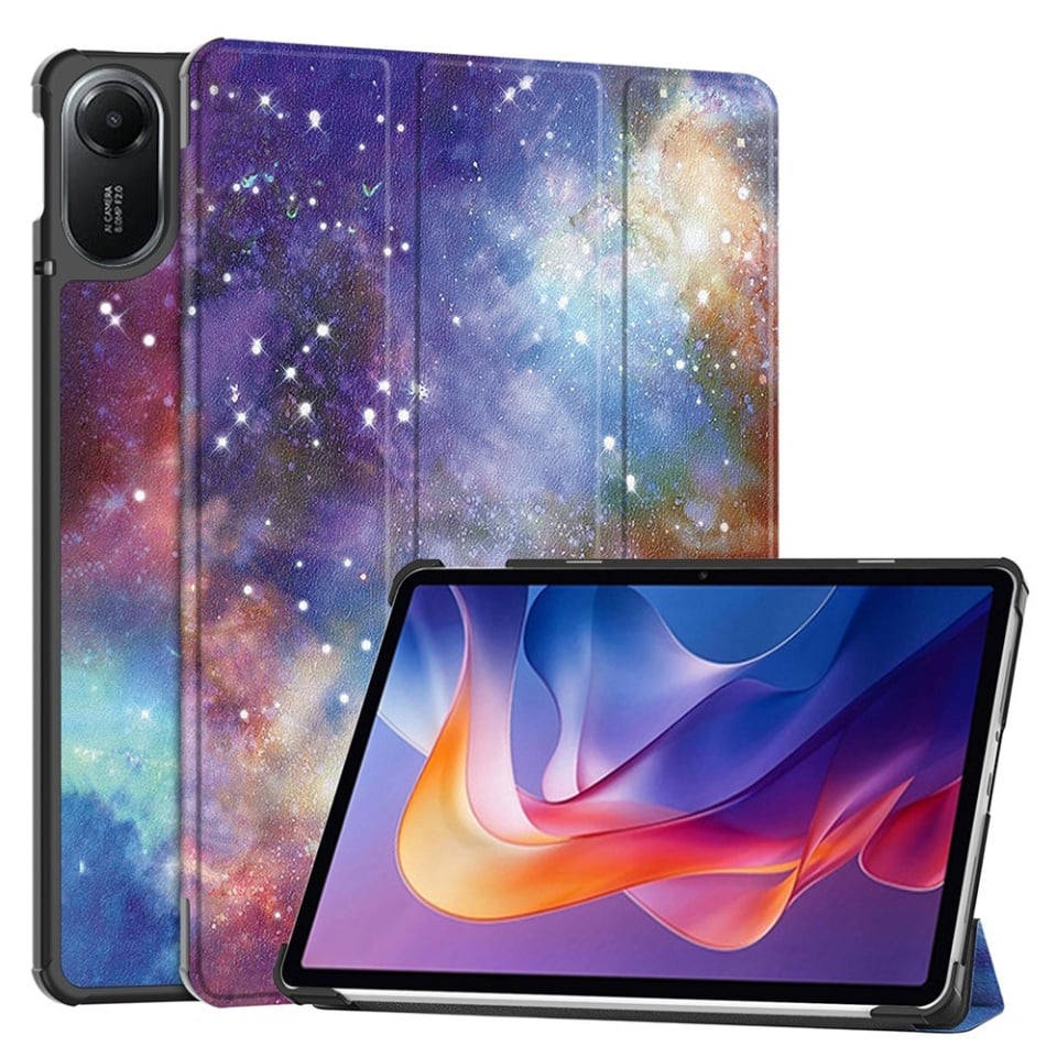 Husa tableta pentru Xiaomi Redmi Pad 2, SKYDDAR INNOVATION, cu suport Multi-Unghi si functie Sleep/Wake, FoldPro, Galaxy, set cu sticker