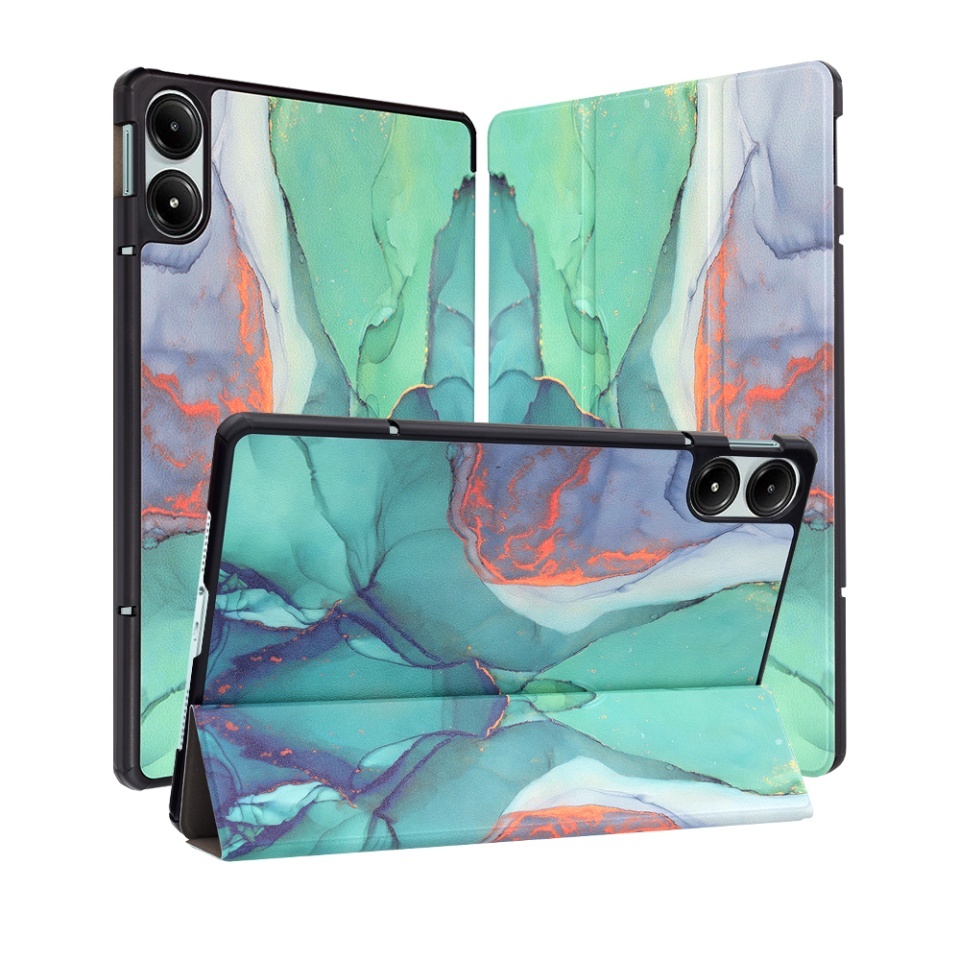 Husa tableta pentru Xiaomi Redmi Pad Pro / Redmi Pad Pro 5G / Poco Pad, SKYDDAR INNOVATION, cu suport Multi-Unghi si functie Sleep/Wake, FoldPro, Green time, set cu sticker