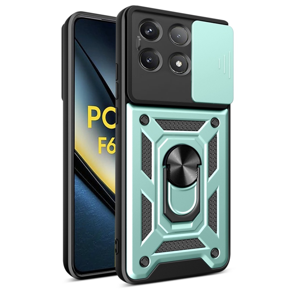 Husa Xiaomi Poco F6 Pro cu inel magnetic si protectie camera Skyddar CamShield - Verde