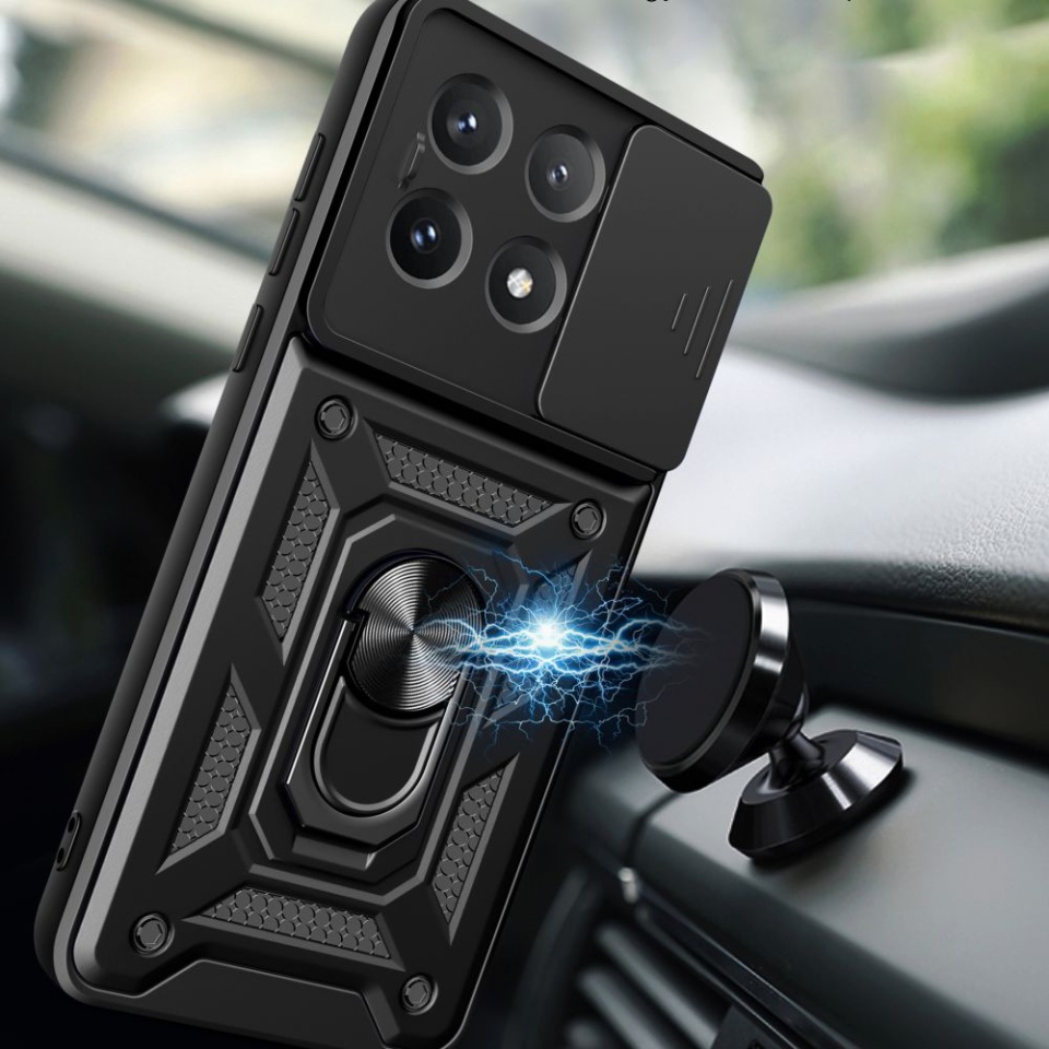 Husa Xiaomi Poco F6 Pro cu inel magnetic si protectie camera Skyddar CamShield - Albastru - 3 | YEO