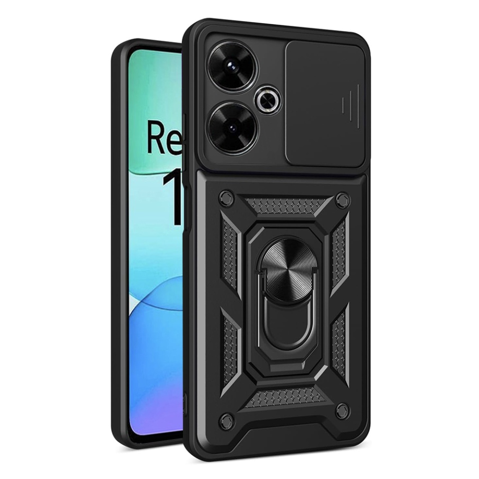 Husa Xiaomi Redmi 13 / Poco M6 4G cu inel magnetic si protectie camera Skyddar CamShield - Negru