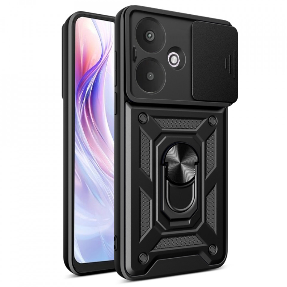 Husa Xiaomi Redmi 13C 5G / Poco M6 cu inel magnetic si protectie camera Skyddar CamShield - Negru