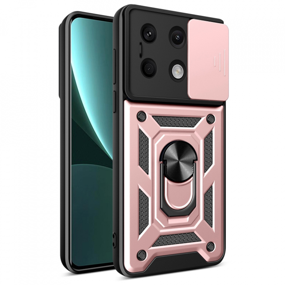 Husa Xiaomi Redmi Note 13 5G cu inel magnetic si protectie camera Skyddar CamShield - Rose Gold