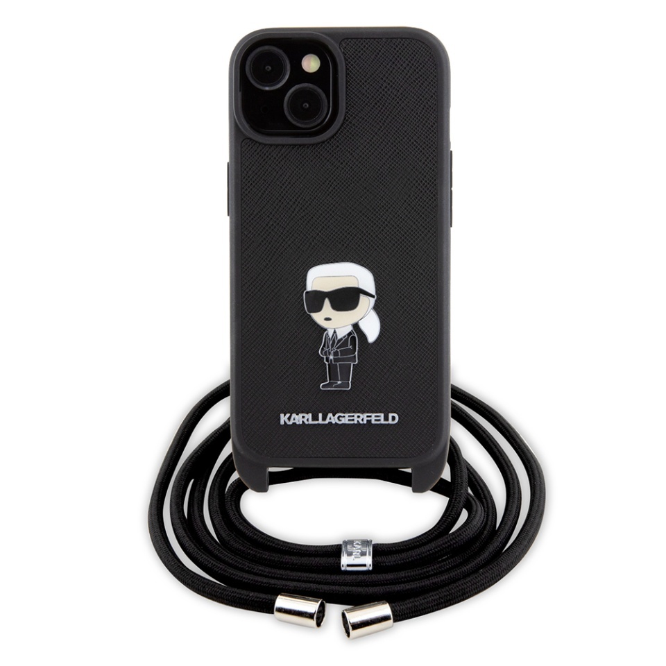 Huse pentru iPhone 15, Karl Lagerfeld, Saffiano Crossbody, Negru - 1 | YEO