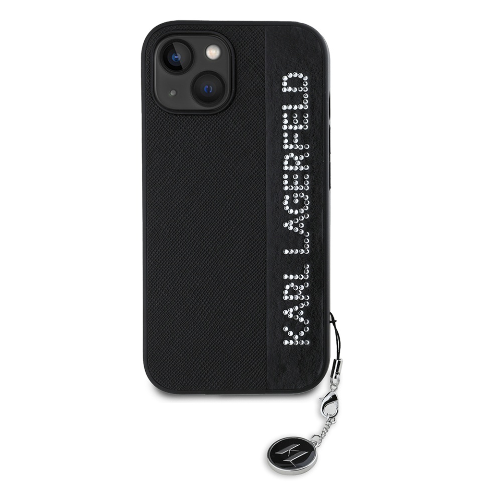 Huse pentru iPhone 15, Karl Lagerfeld, Saffiano Rhinestones&Charm, Negru - 1 | YEO