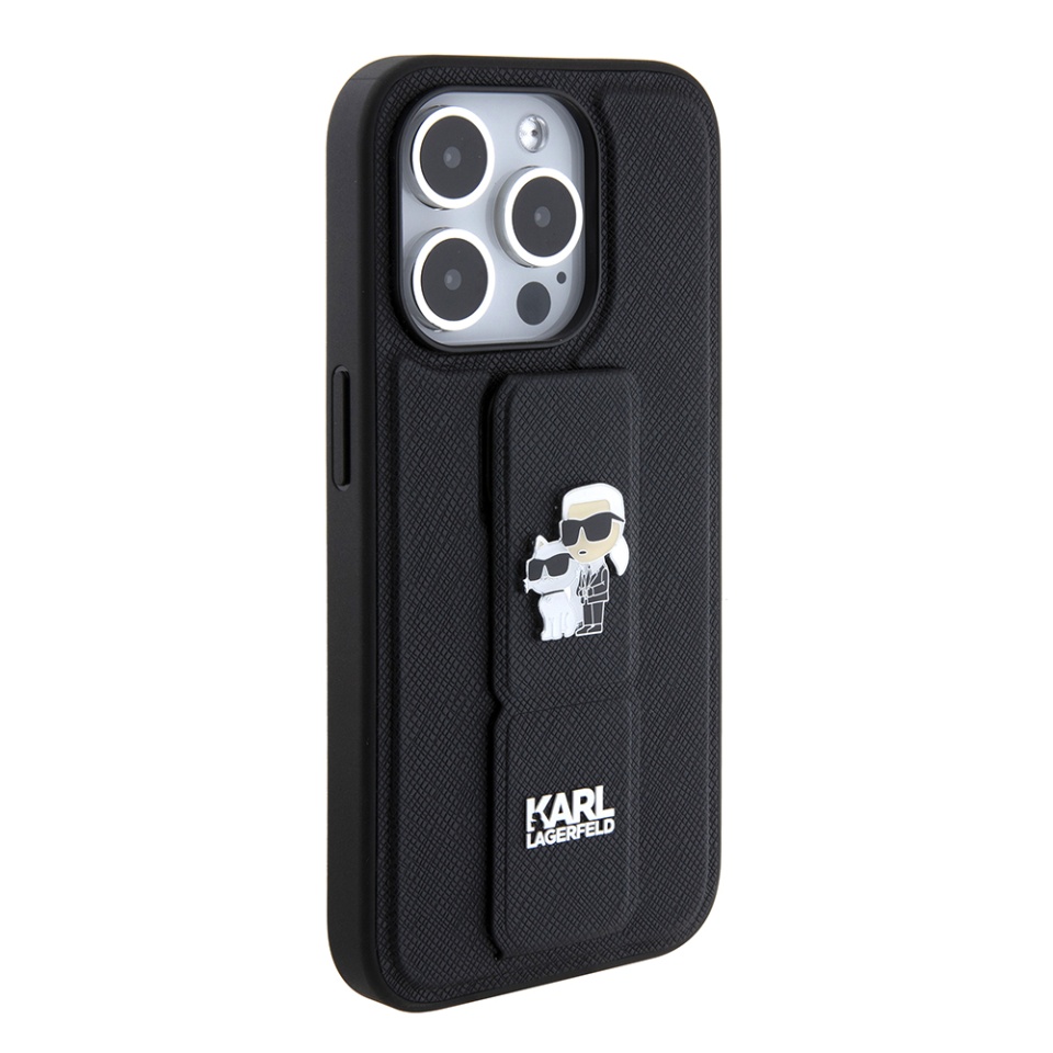 Huse pentru iPhone 15 Pro Max, Karl Lagerfeld, Saffiano Gripstand, Negru - 3 | YEO