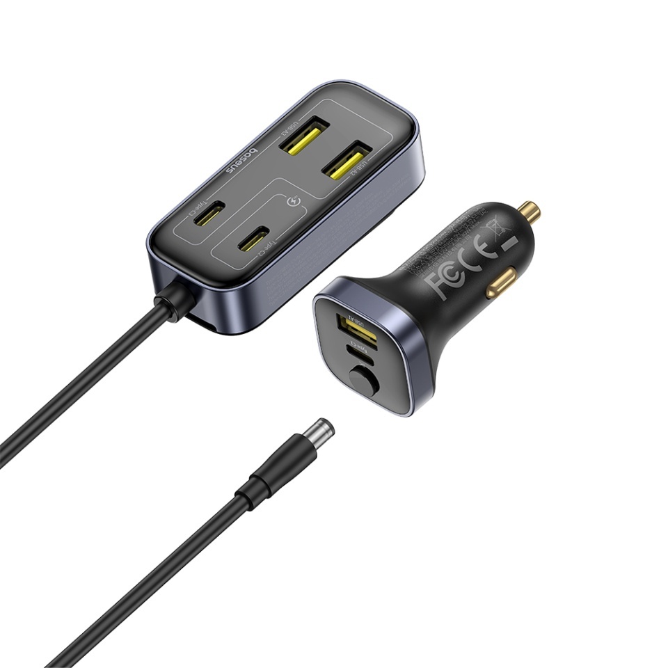 Incarcator Auto 110W, 3x USB-A, 3x Type-C, PD3.0 Fast Charge, cablu extensie 1.5m, Baseus BackseatPal L1, Negru - 1 | YEO