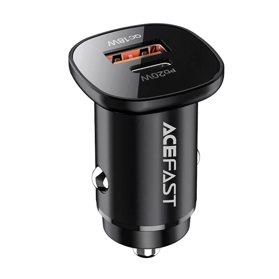 Incarcator Auto 38W, 1x Type-C + 1x USB, PD Fast Charging, LED Light, Design Compact, Acefast B1, Negru - 2 | YEO