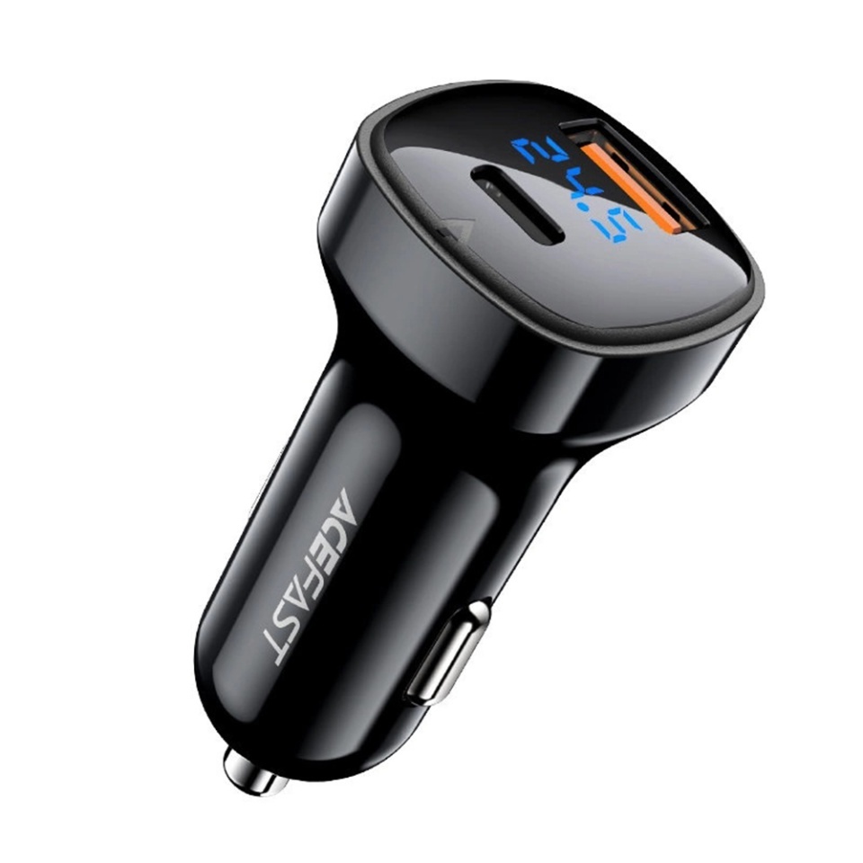 Incarcator Auto 66W, 1x USB + 1x Type-C, Fast Charging, Afisaj Digital, Design Compact, Acefast B4, Negru