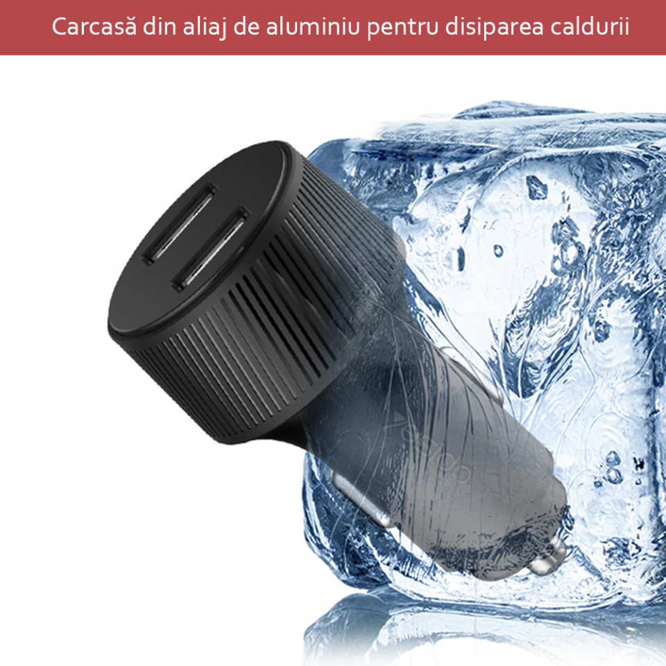 Incarcator Auto cu 2x USB, Display Led, 3A, 18W, Yesido (Y31) - Negru - 2 | YEO