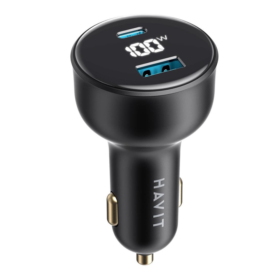 Incarcator Auto Fast Charge, USB, Type-C, PD100W, PC, Havit CC100W, Negru