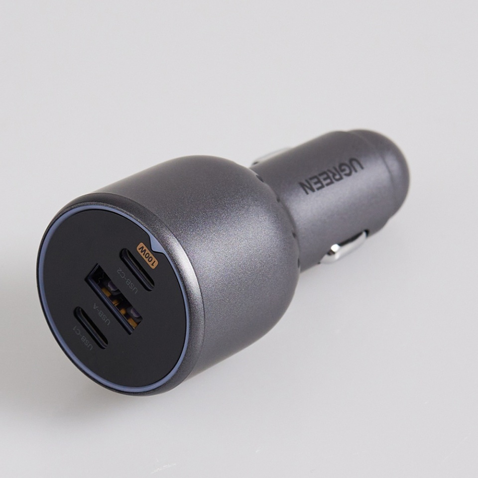 Incarcator Auto pentru Telefon, Laptop, Fast Charge, LED Light, 2x USB-C, USB, 130W, with Type-C Cable, Ugreen EC705, Gri - 2 | YEO