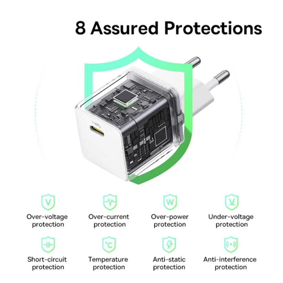 Incarcator Priza, Baseus,Type-C Cablu Inclus, Fast Charge, 30W, 5V/3.0A, 1m, Palm 5213, Alb - 2 | YEO