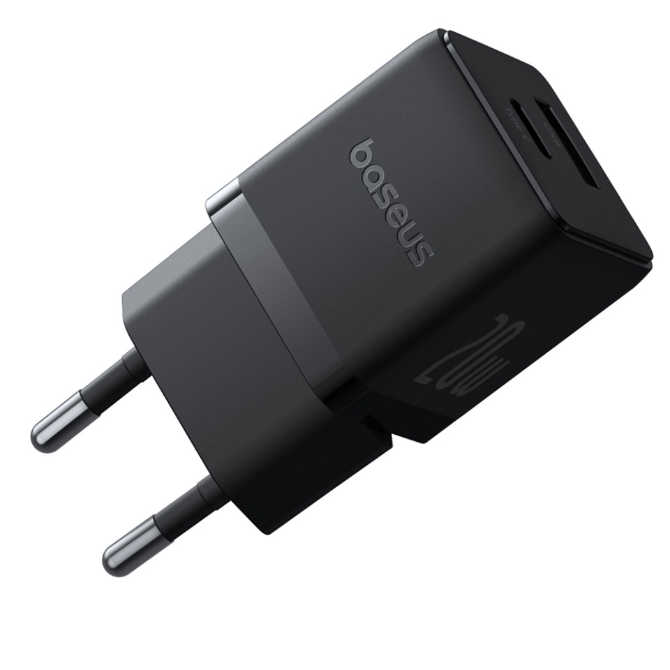 Incarcator Priza cu 2 porturi, Baseus,Type-C Cablu Inclus, 2in1, USB, USB-C, 20W, 5V/3.0A, 1m , Palm 8213, Negru - 2 | YEO