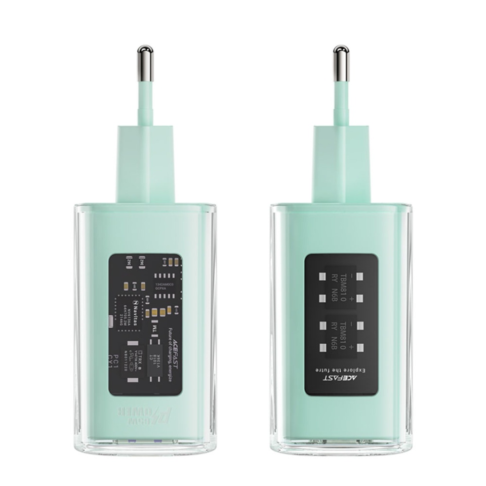 Incarcator Priza, Incarcare Rapida, AcesFast, 2x Type-C, USB, GaN, incarcare rapida PD65W, A45, Verde - 3 | YEO
