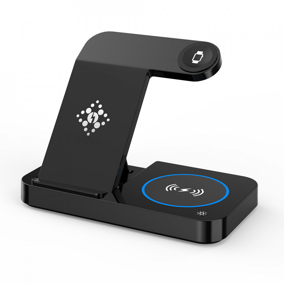 Incarcator Wireless 3 In 1, Fast Charger 15W, Compatibil cu Smartwatch, Casti, Smartphone, Skyddar Wireless Charge - Negru