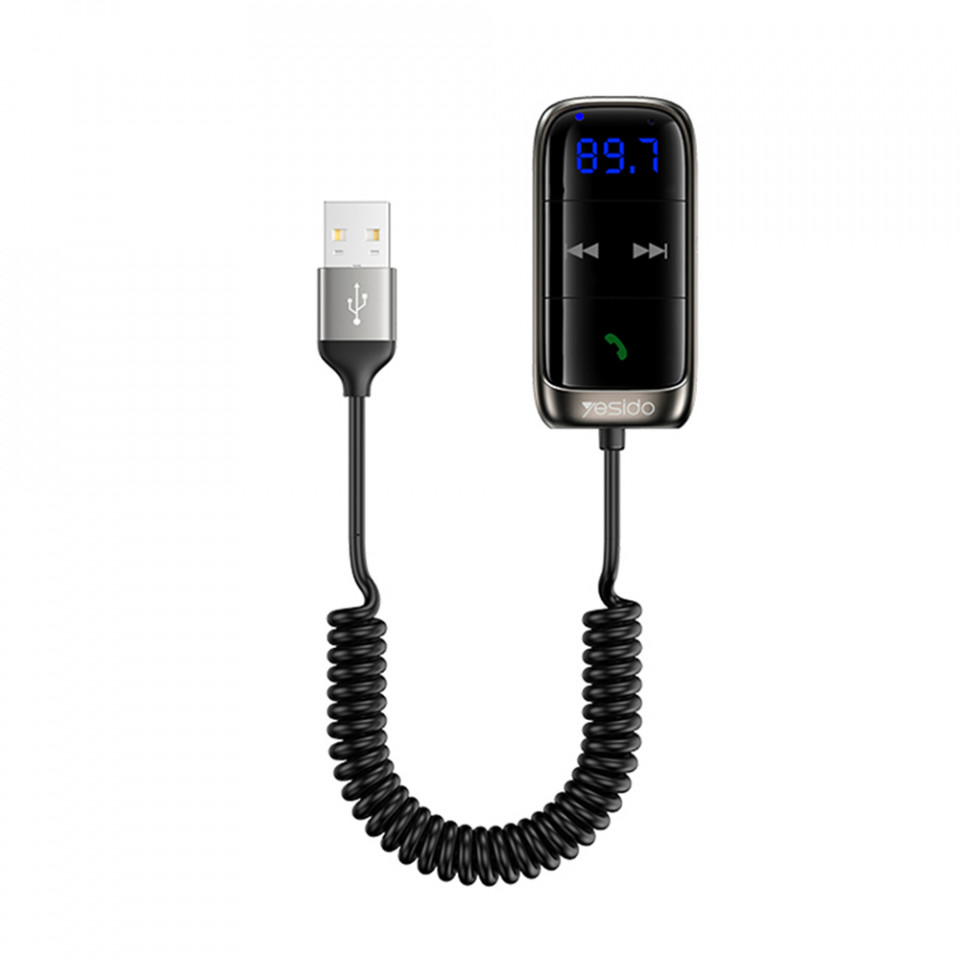 Modulator FM bluetooth reciver, display LED, Card memorie, USB, Yesido (YAU32) - Negru