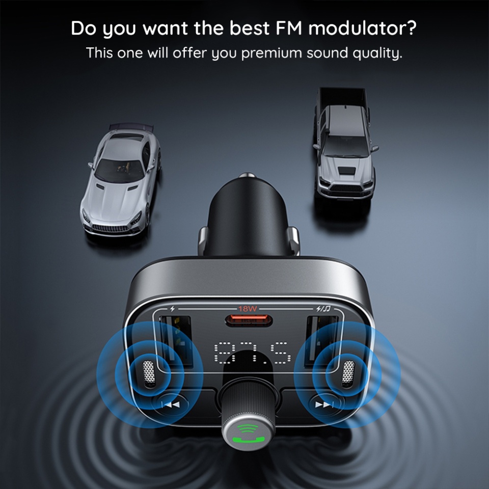 Modulator FM si Incarcatir Auto cu Bluetooth 5.3, USB, USB-C, Display, PD18W, Baseus S-09 Pro- Negru - 6