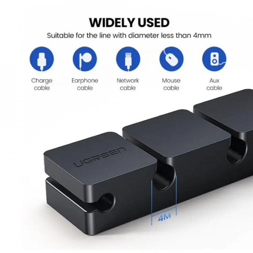 Organizator cabluri birou (70585), 1+3 prinderi, Ugreen - Negru - 2 | YEO