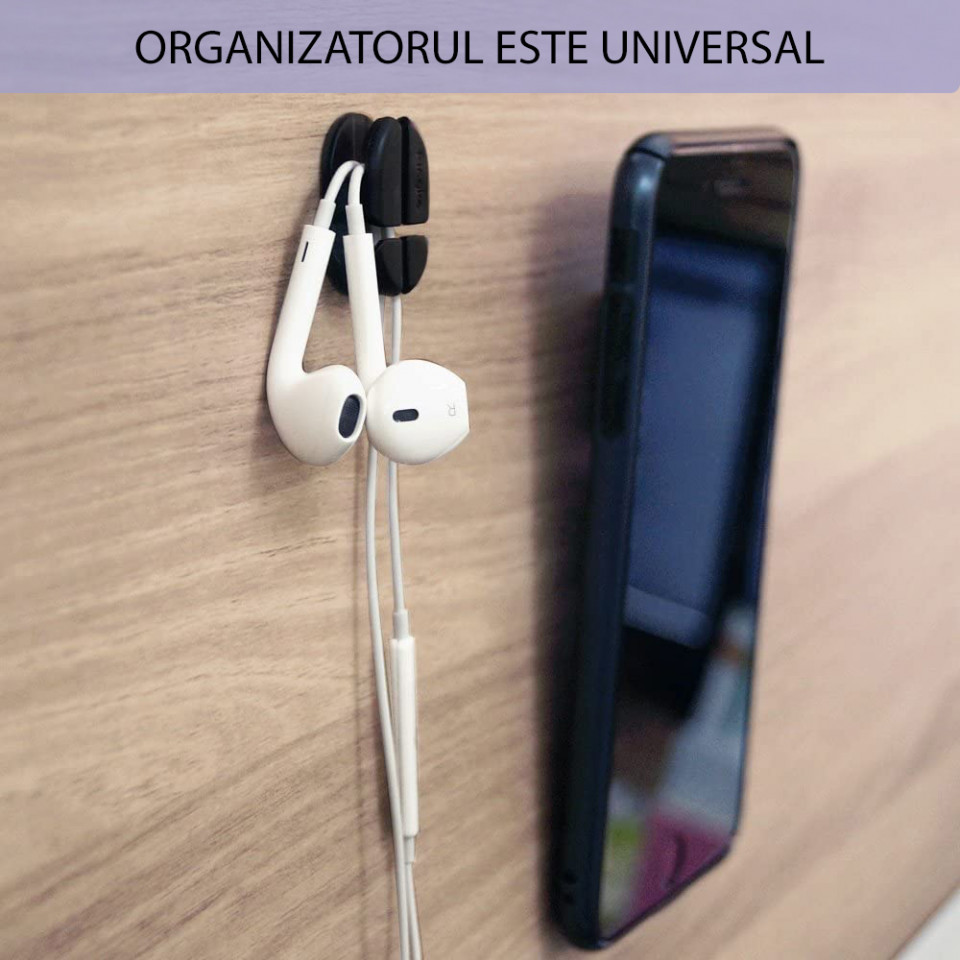 Organizator cabluri cu adeziv, Suport birou, Pachet (6x buc), Ringke - Negru - 3 | YEO