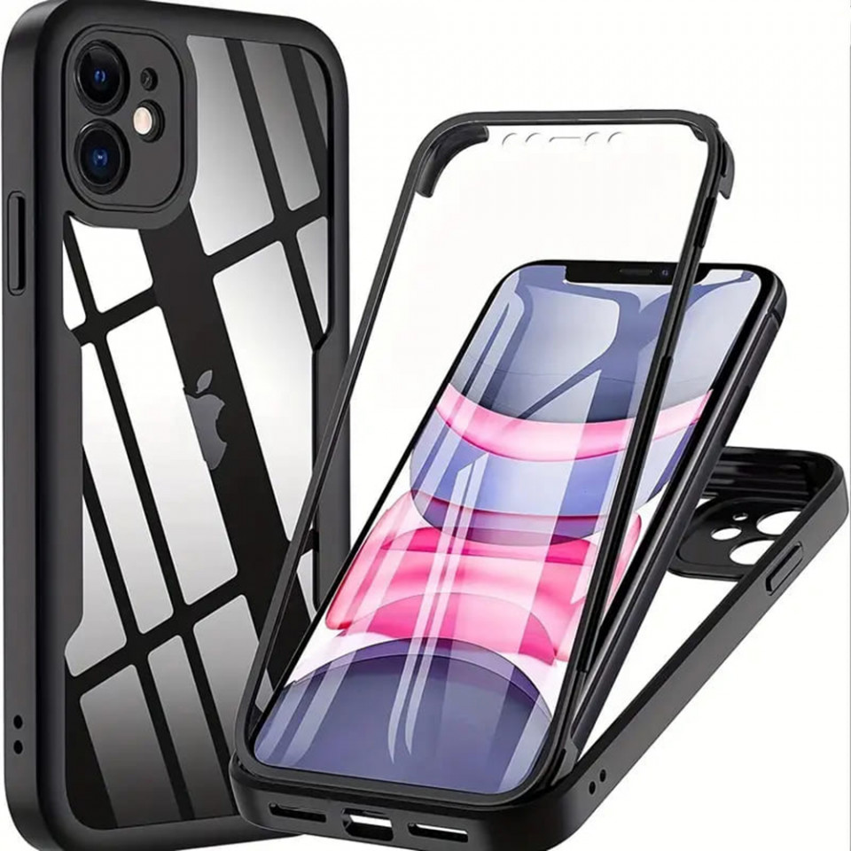 [Pachet 360°] Husa + Folie pentru iPhone 11, SKDR ColorShield 360° - Negru