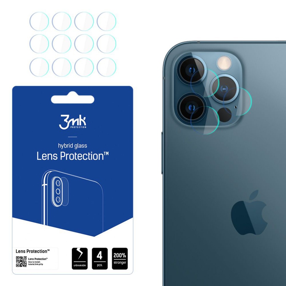 [Pachet 4x] Folie camera pentru iPhone 12 Pro, 3mk Lens Protection, Transparenta