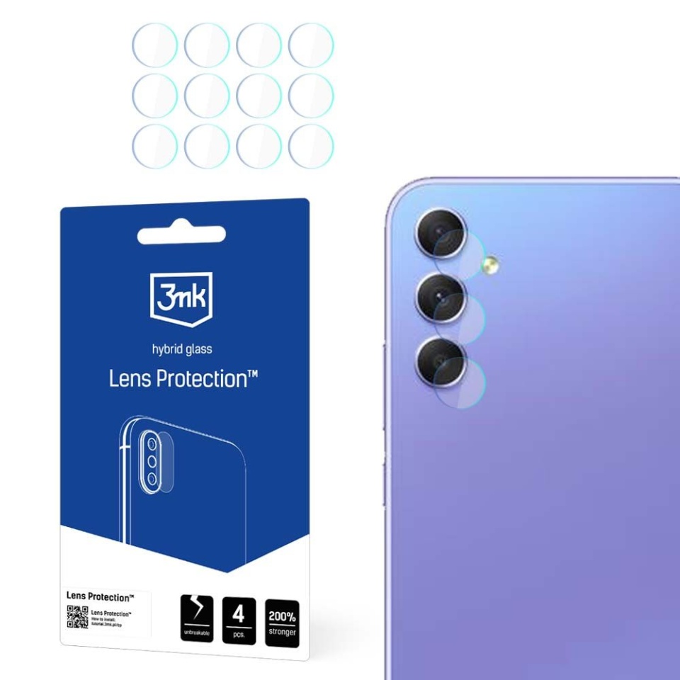 [Pachet 4x] Folie camera pentru Samsung Galaxy A35 5G / Galaxy A55 5G, 3mk Lens Protection, Transparenta