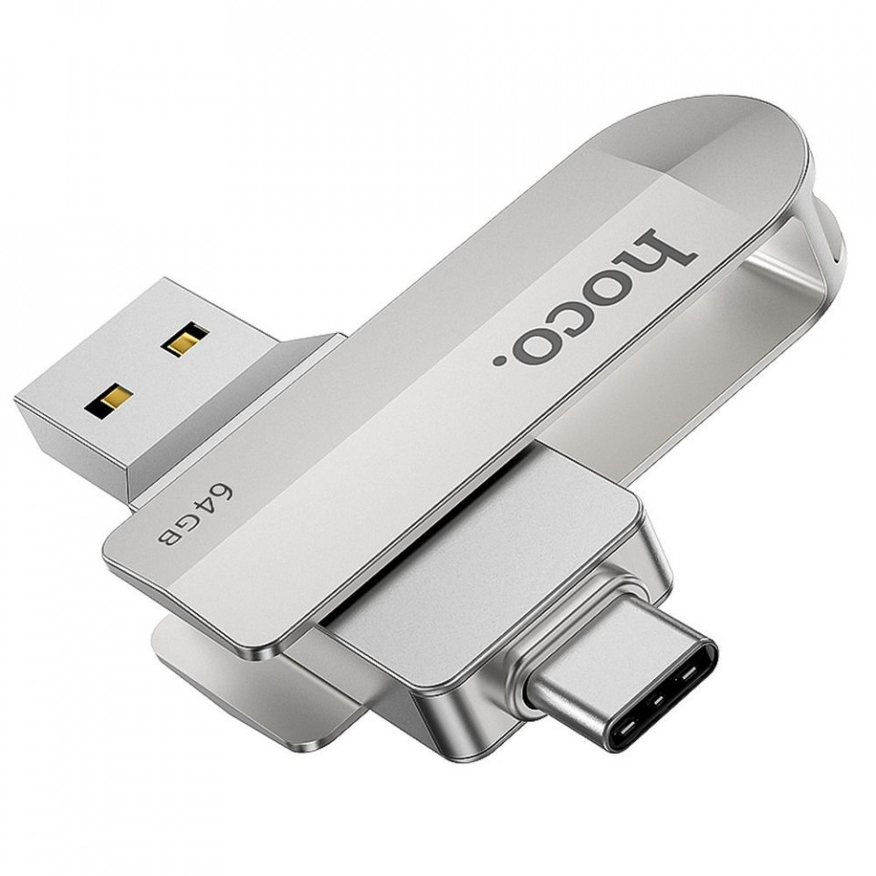 Stick Memorie rotabil cu USB 3.0 si Type-C, High Speed, 64GB, HOCO - Gri