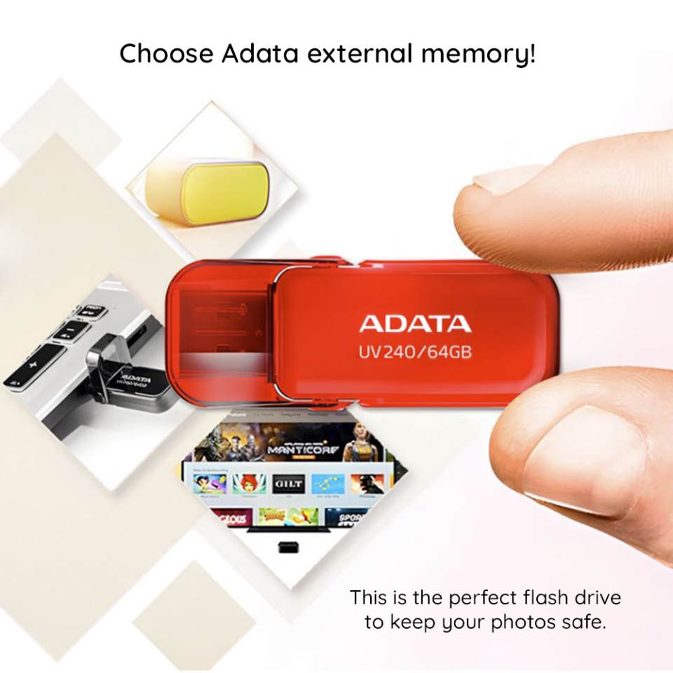 Stick USB ADATA UV240 ,64G, USB 2.0, Capac Flip, Rosu - 3 | YEO