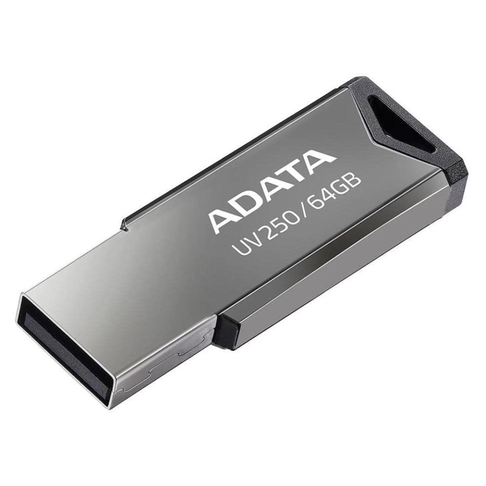 Stick USB ADATA UV250, 64G, USB 2.0, Design Metalic, Gri