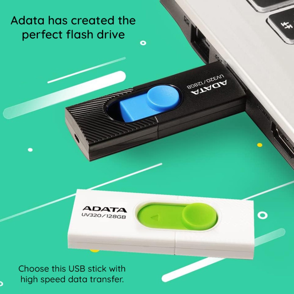 Stick USB ADATA UV320, 128G, USB 3.1, Design Glisant, Alb/Verde - 2 | YEO
