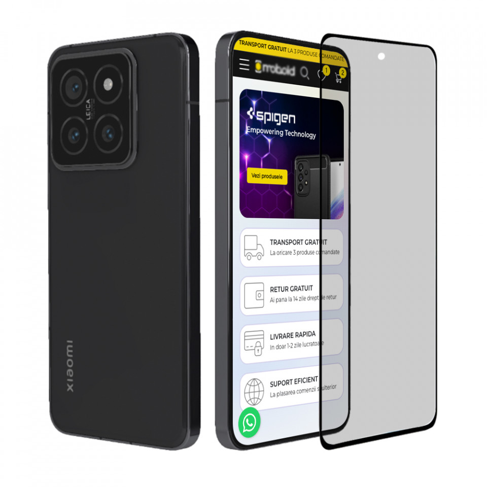 Sticla pentru Xiaomi 14, Anti-spy Ultra HD, Protectie 9H, Montare Simplă, SKYDDAR 111D Privacy - Black Frame