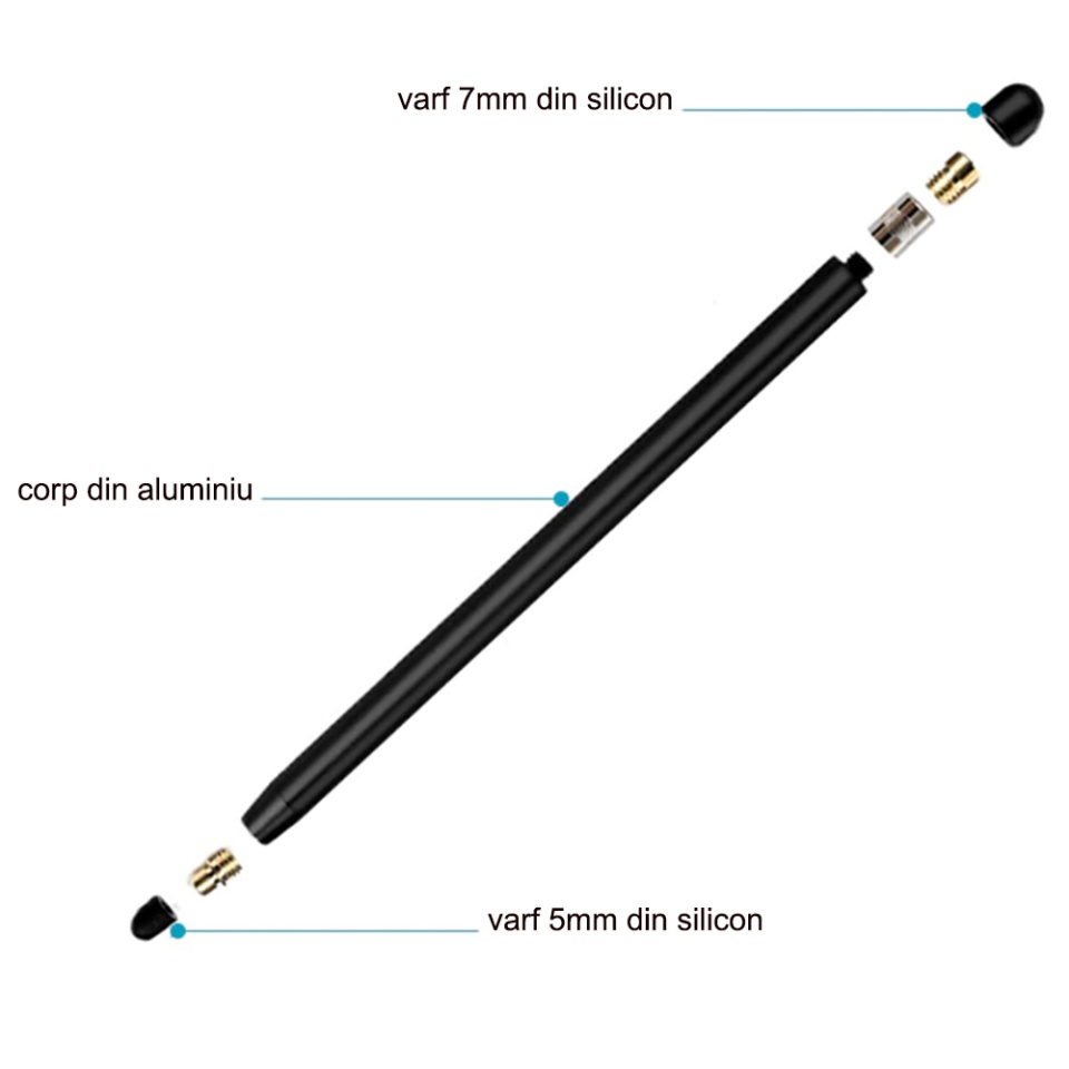 Stylus Pen Universal pentru Telefon, tableta iPad, Android, Windows, Varf Cupru, Magnetic, USB-C, (JC01) - Negru - 1 | YEO