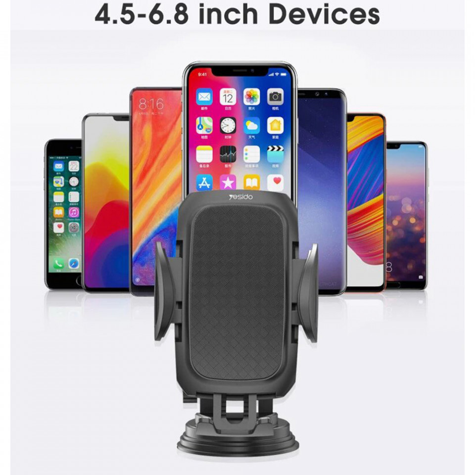 Suport Auto cu Brat Extensibil si Rotire 360°, pentru Bord / Parbriz, Yesido C111 - Negru - 3 | YEO