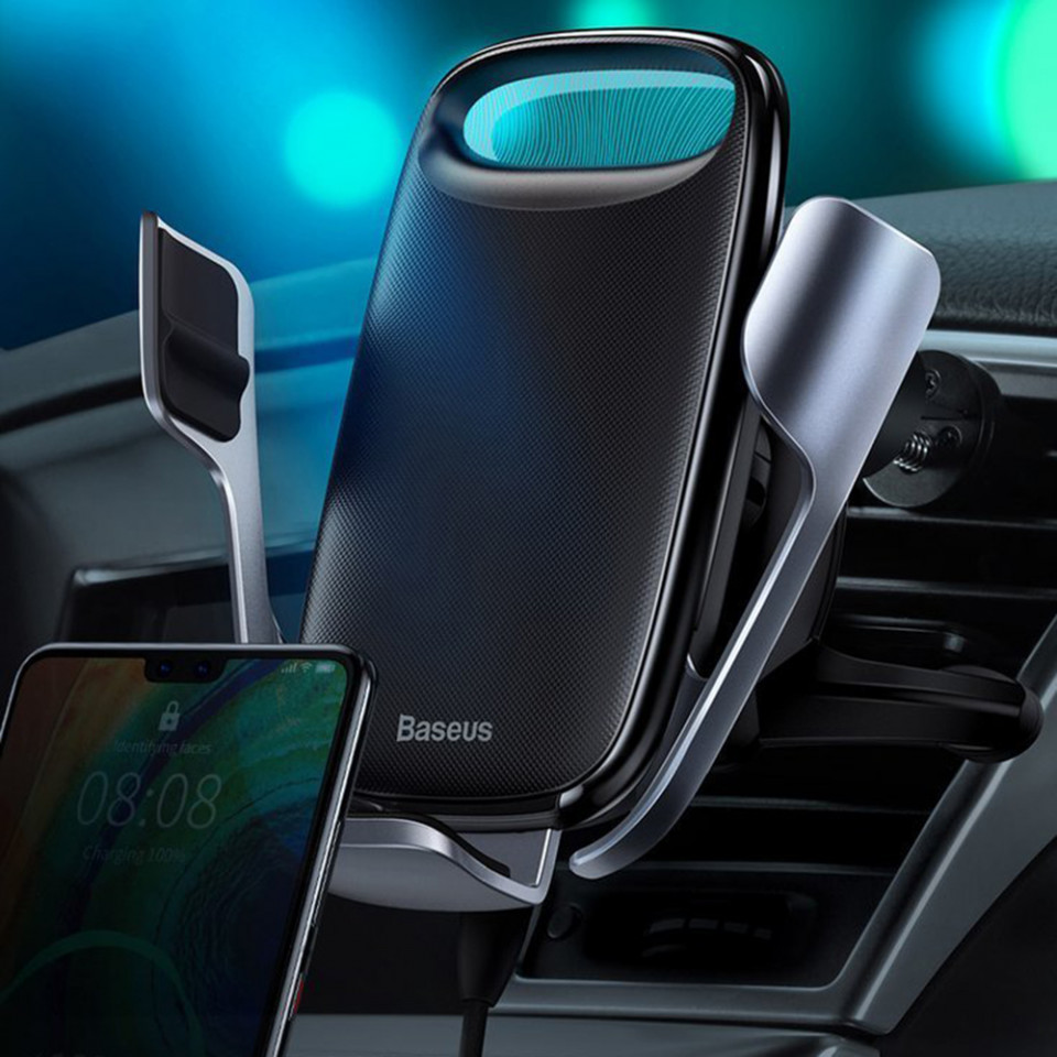 Suport auto incarcare wireless, grila ventilatie, 15W, Baseus Milky Way (WXHW02-01) - Negru - 2 | YEO