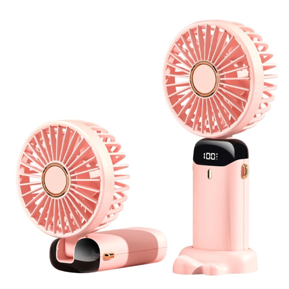 Ventilator Portabil, 5 Viteze, N15, USB-C 2A, 1800mAh, Compact si Usor, set cu sticker, Roz