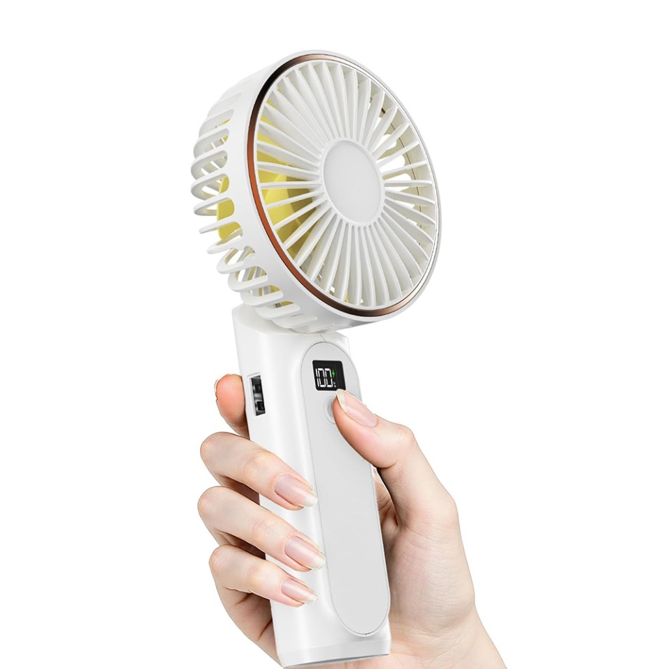 Ventilator Portabil cu Display LED, 6 Viteze, USB-C, 5000mAh, Compact si Eficient, Alb - 1 | YEO