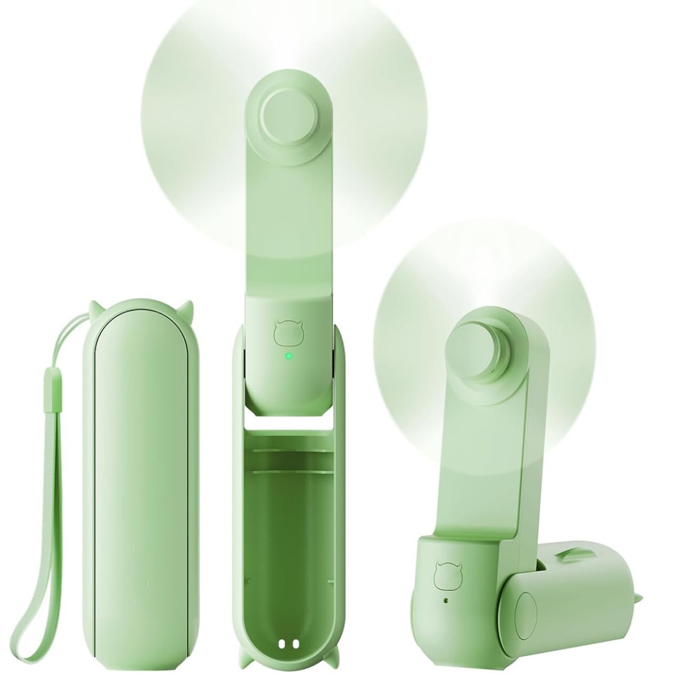 Ventilator Ultra Portabil 3 in 1, De Mână, De Birou, De Gât, 3 Trepte Viteza, Pliabil cu baterie Portabila 2000mAh, Autonomie 20h, SKDR AirMini - Verde