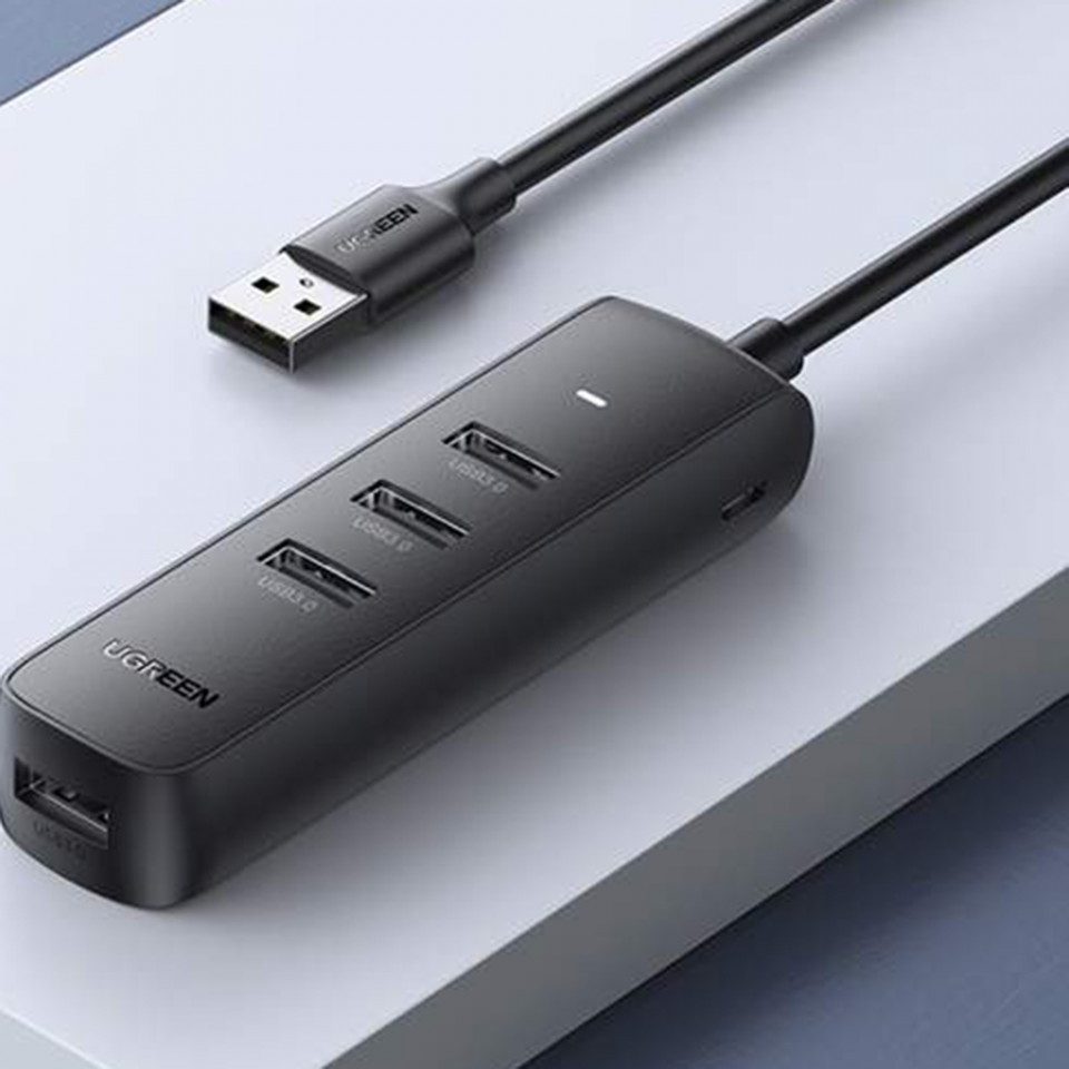 Adaptor internet (80657), Type-C la Port internet, 3x USB-A, viteza de 5Gbps, Ugreen - Negru - 1 | YEO