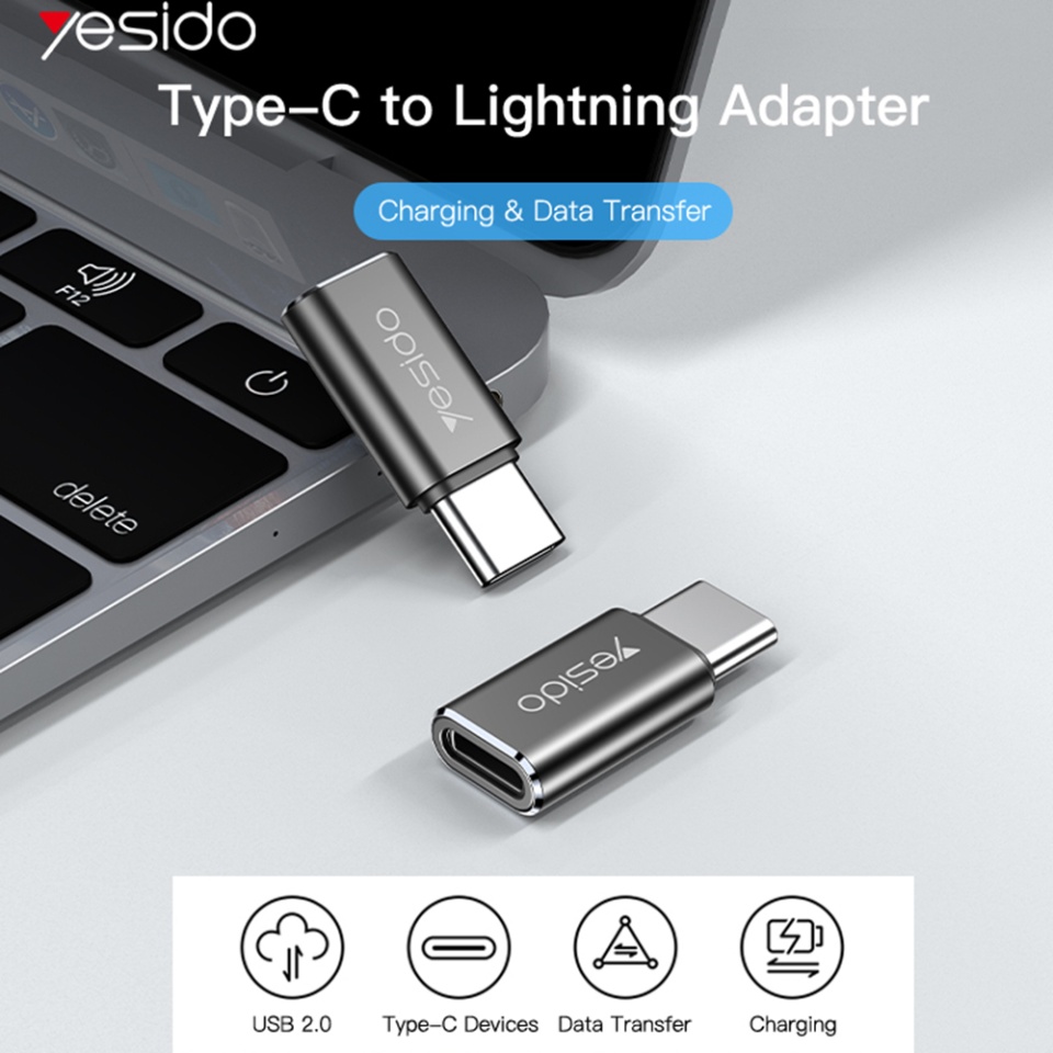 Adaptor Lightning la Type-C, Plug & Play, 480Mbps, Yesido (GS22) - Negru - 1 | YEO