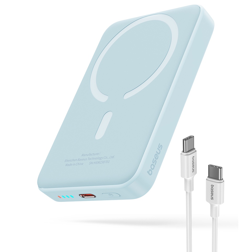 Baterie Externa, Baseus, Magnetica, Incarcare Rapida, MagSafe, USB-C, 10000mAh, 20W, Magnetic Mini, Bleu