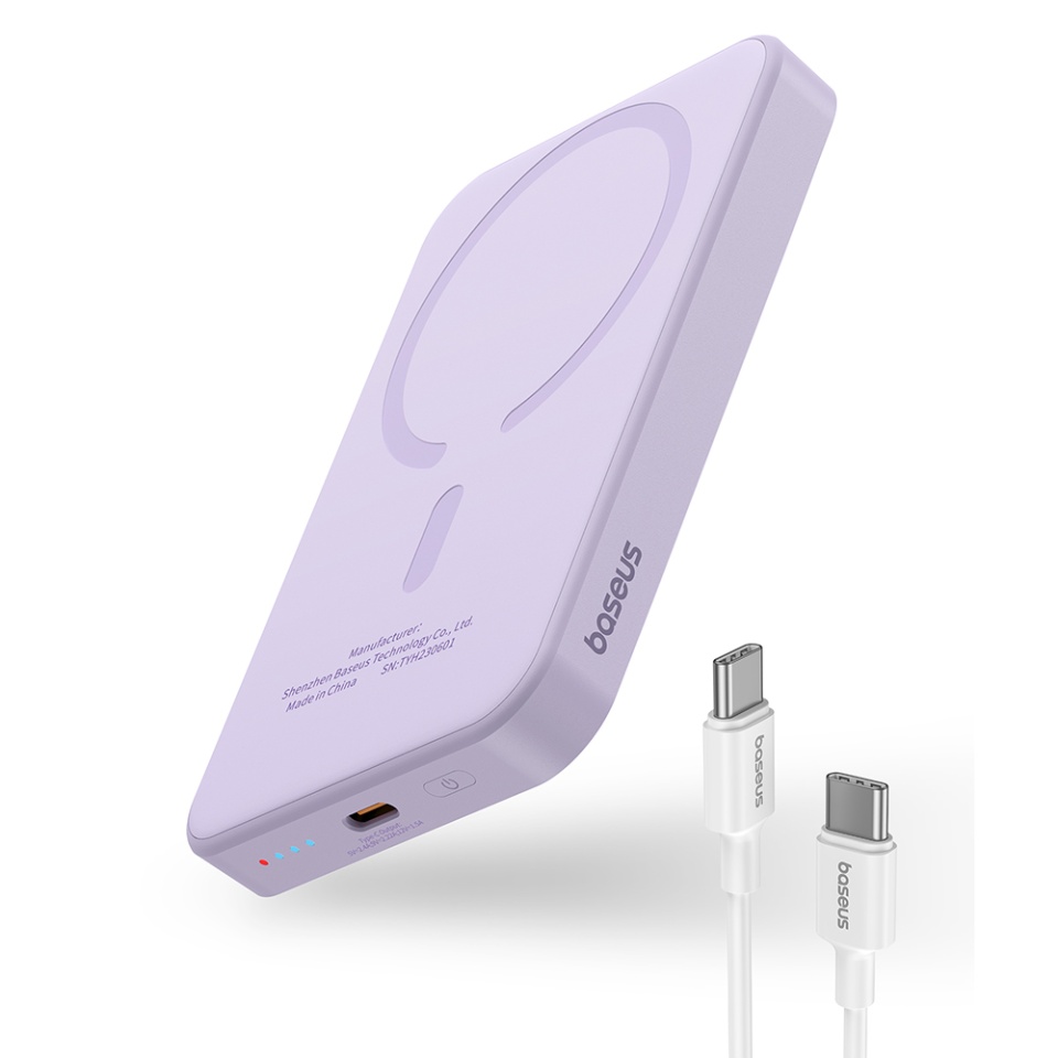 Baterie Externa, Baseus, Magnetica, Incarcare Rapida, MagSafe, USB-C, 5000mAh, 20W, Magnetic Mini, Mov