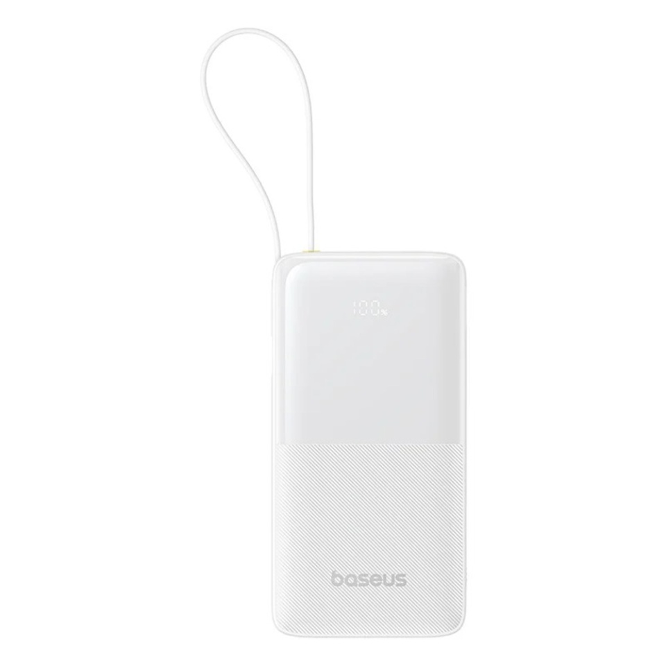 Baterie Externa Bipow 2 Baseus, 10000mAh, cablu USB-C incorporat, 20W, Alb