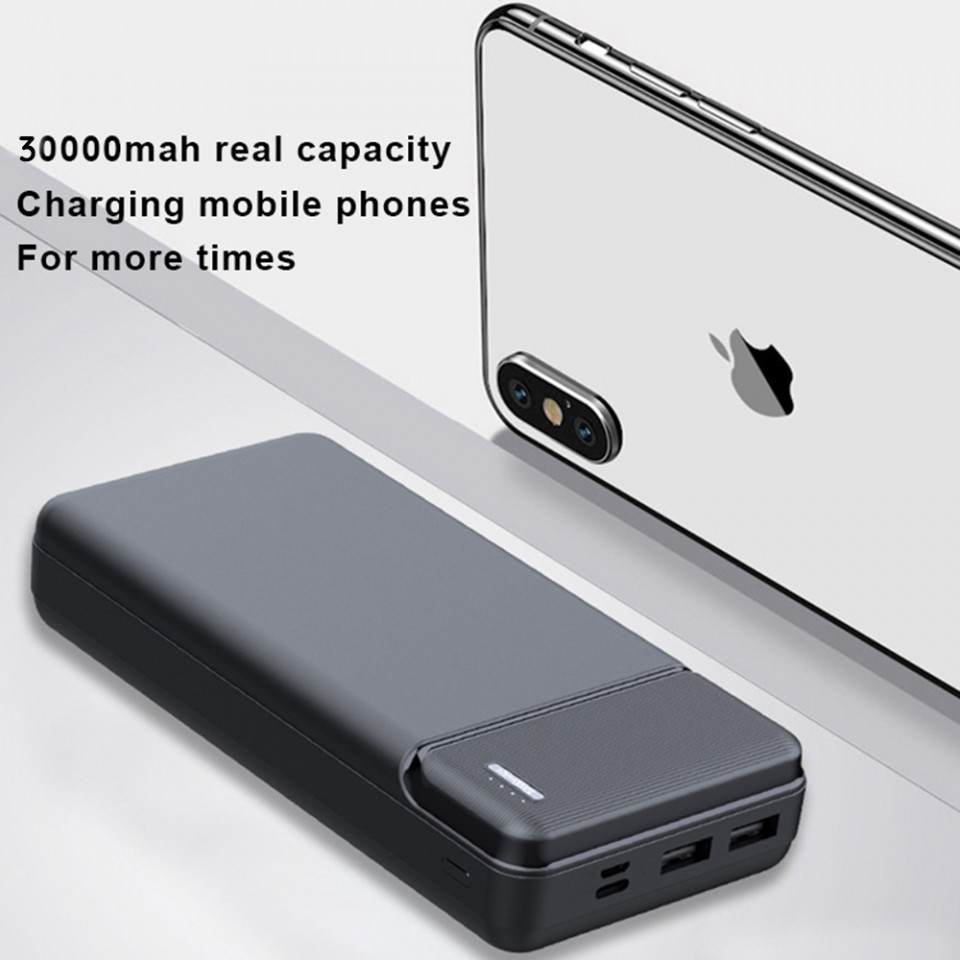 Baterie externa (PB-N3), 2x USB-A, Type-C, Micro-USB, buton si indicator baterie, 30.000mAh, Skyddar Power Bank - Negru - 3 | YEO