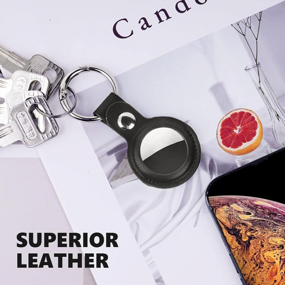 Breloc pentru Apple AirTag din piele, Skyddar Leather Tag - Negru - 3 | YEO