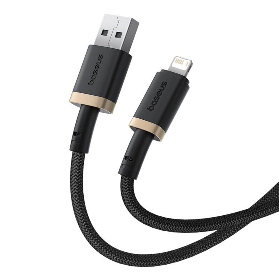 Cablu de data USB la LIghtning, 2.4A, Fast Charge, 480Mbps, 1m, Naylon Rezistent, Baseus Dura Series, Auriu Negru - 2 | YEO