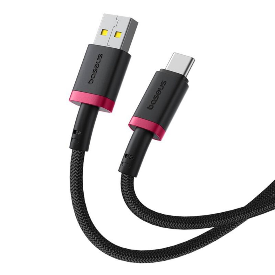 Cablu de data USB la Type-C, PD 60W, 2.4A, Fast Charge, 480Mbps, 2m, Naylon Rezistent, Baseus Dura Series, Rosu Negru - 2 | YEO